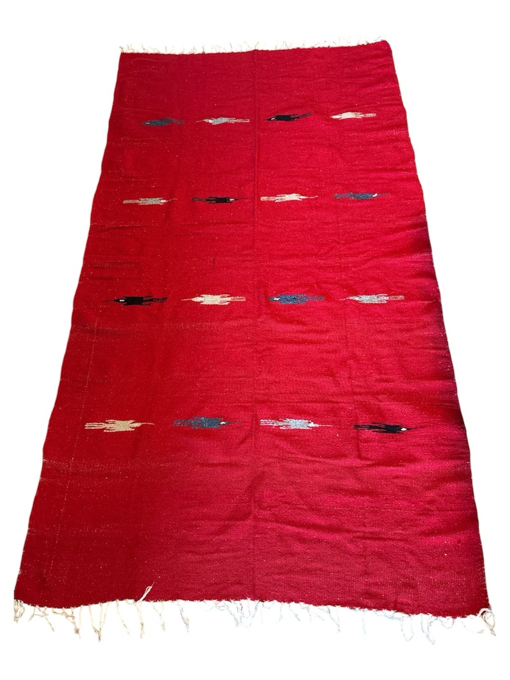 Red Handwoven Wool Mexican Thunderbird rug blanket - Vibrant